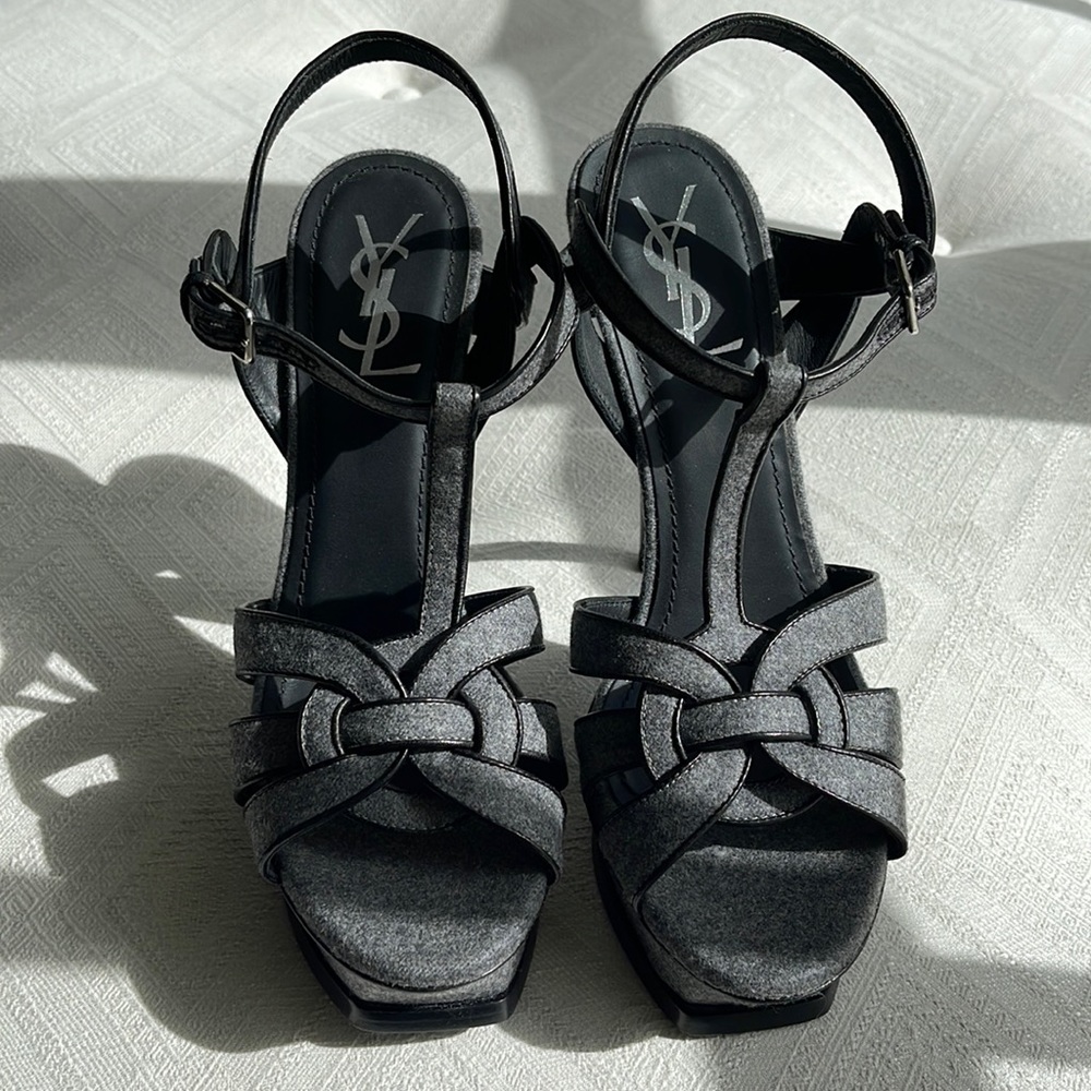 YSL grey flannel heels. Like new condition